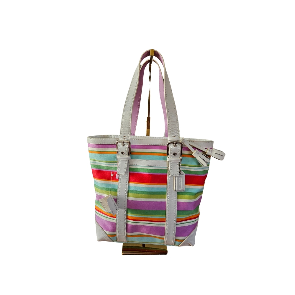 NWT COACH Colorful Striped Tote Bag